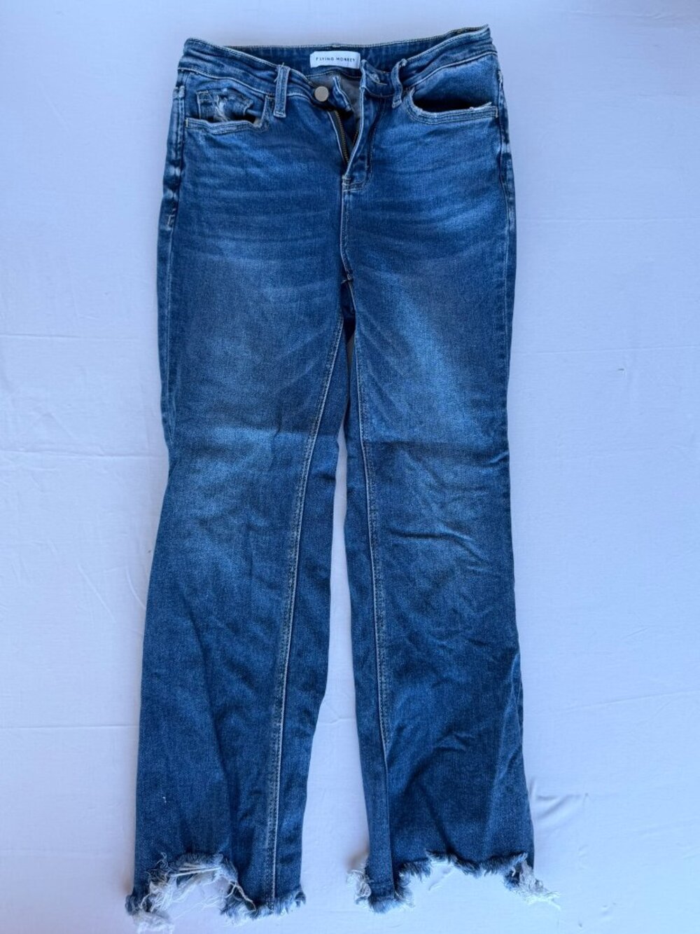 Flying Monkey Straight Leg Jeans Frayed Raw Hem Medium Wash Sz 27